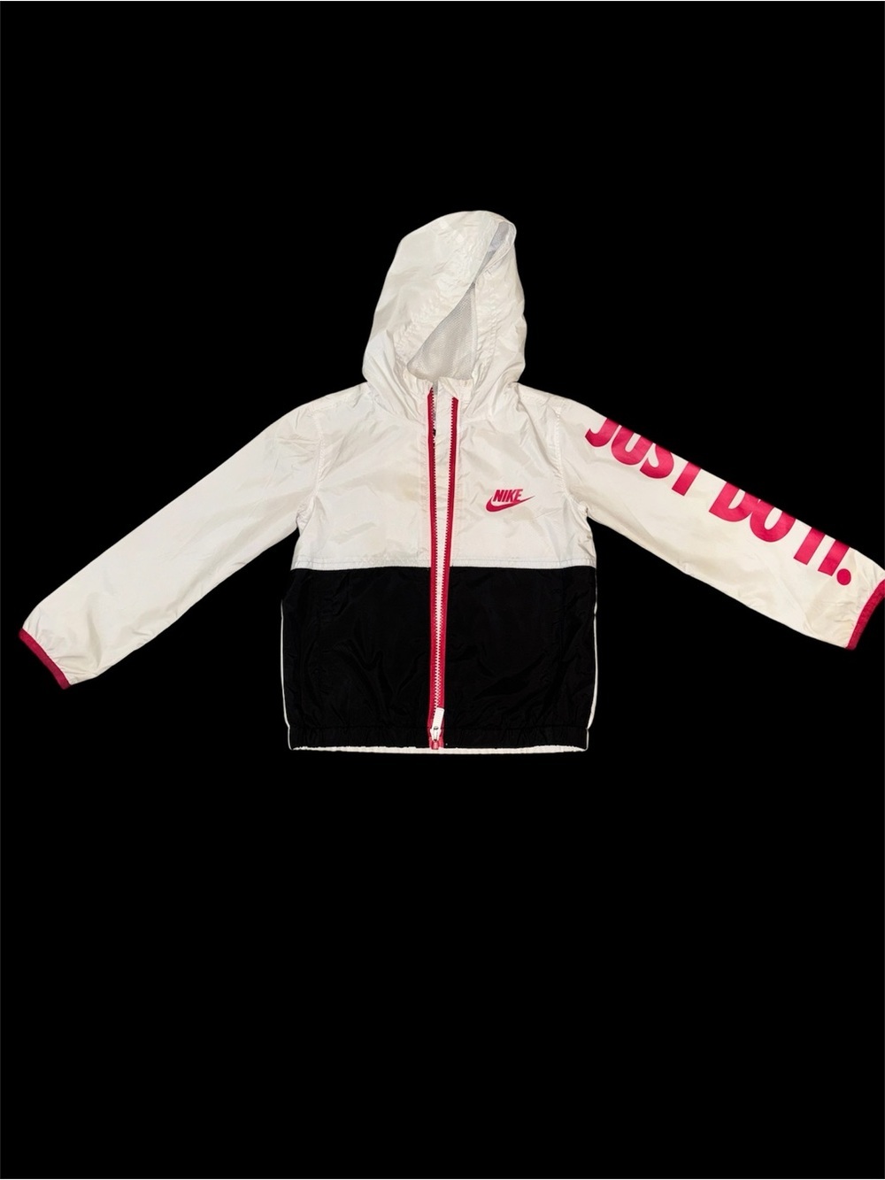Girls Nike White and Black Hooded Windbreaker with Pink Accents